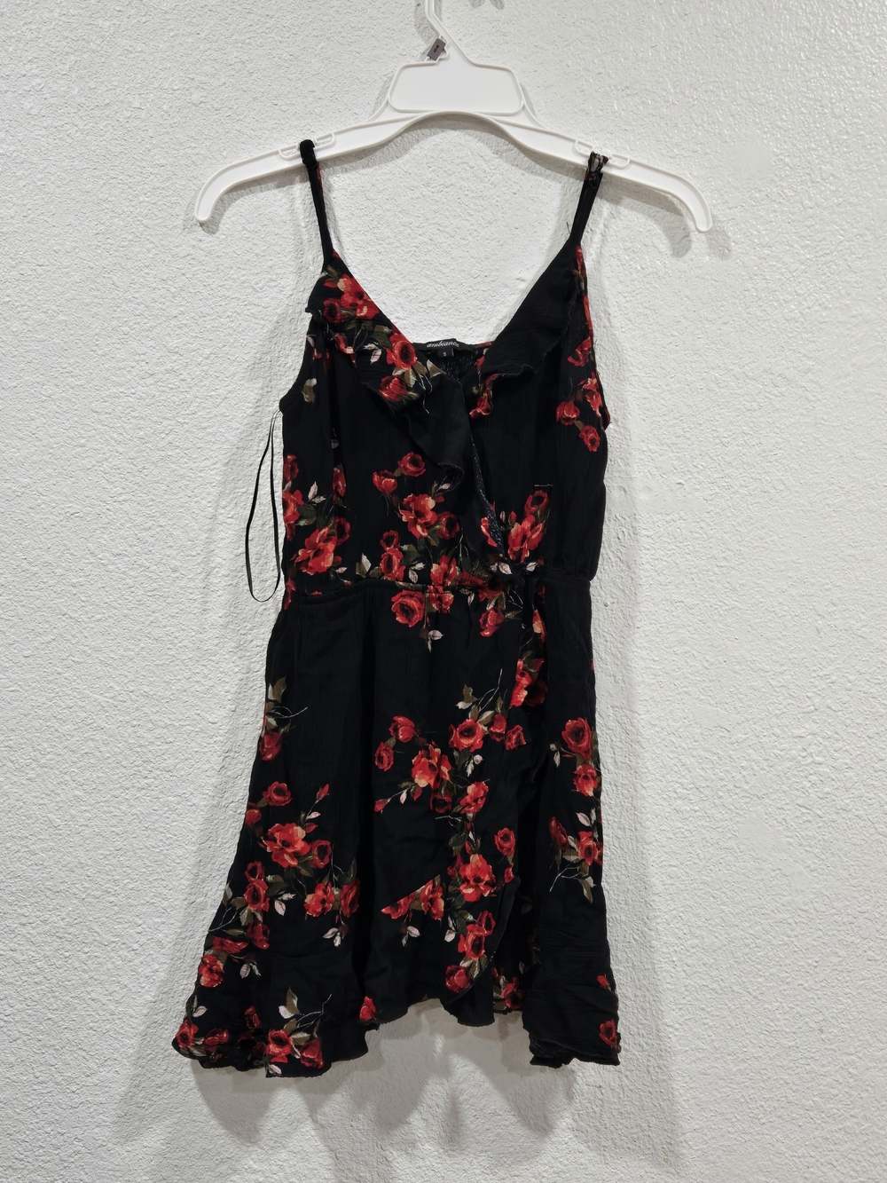 Ambiance Black Mini Dress with Red Floral Print